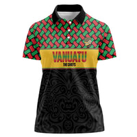 Vanuatu Football Custom Women Polo Shirt Go Chiefs Basket-weave Pattern LT14 Female Black - Polynesian Pride