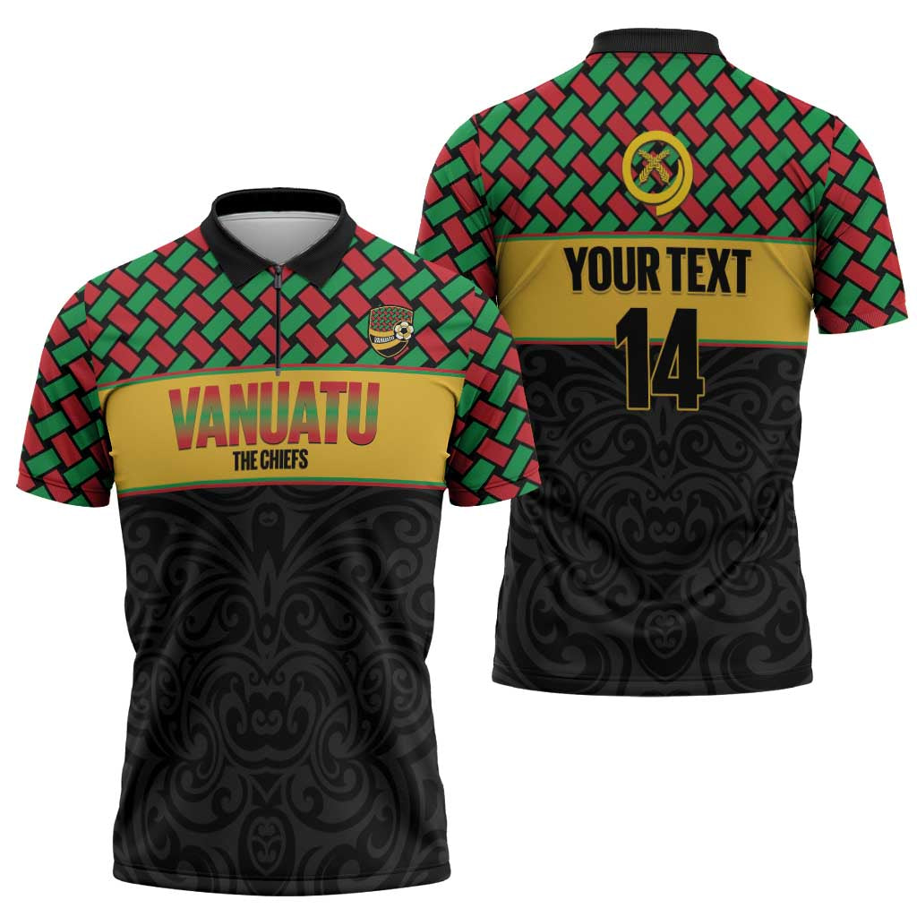 Vanuatu Football Custom Zipper Polo Shirt Go Chiefs Basket-weave Pattern LT14 - Polynesian Pride