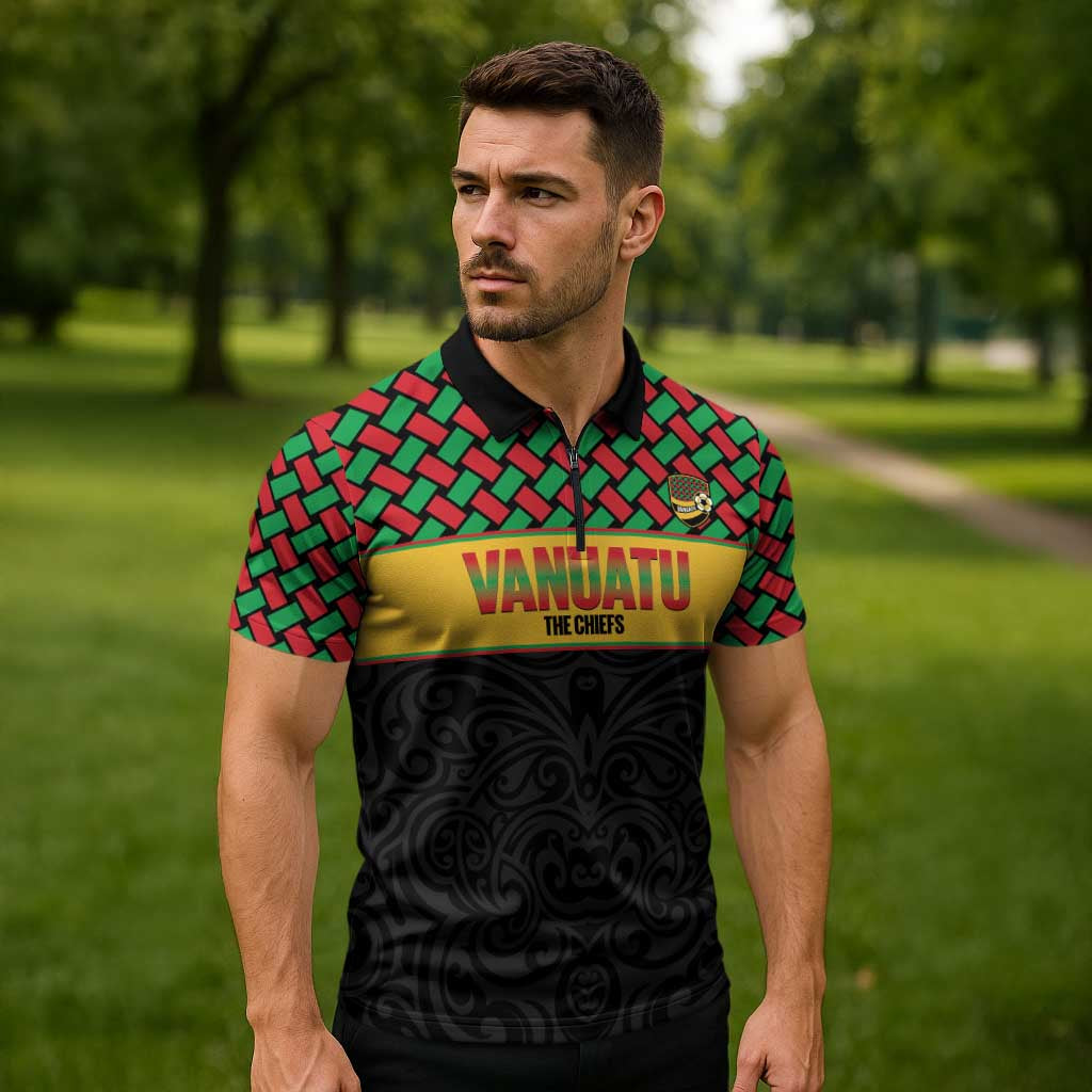 Vanuatu Football Custom Zipper Polo Shirt Go Chiefs Basket-weave Pattern LT14 - Polynesian Pride