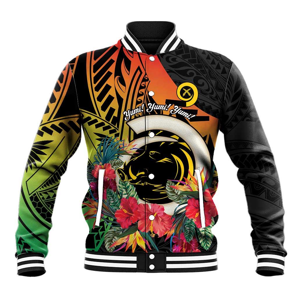 Vanuatu Boar Tusk Yumi Yumi Yumi Baseball Jacket Independens Dei Long God Yumi Stanap LT14 Unisex Black - Polynesian Pride