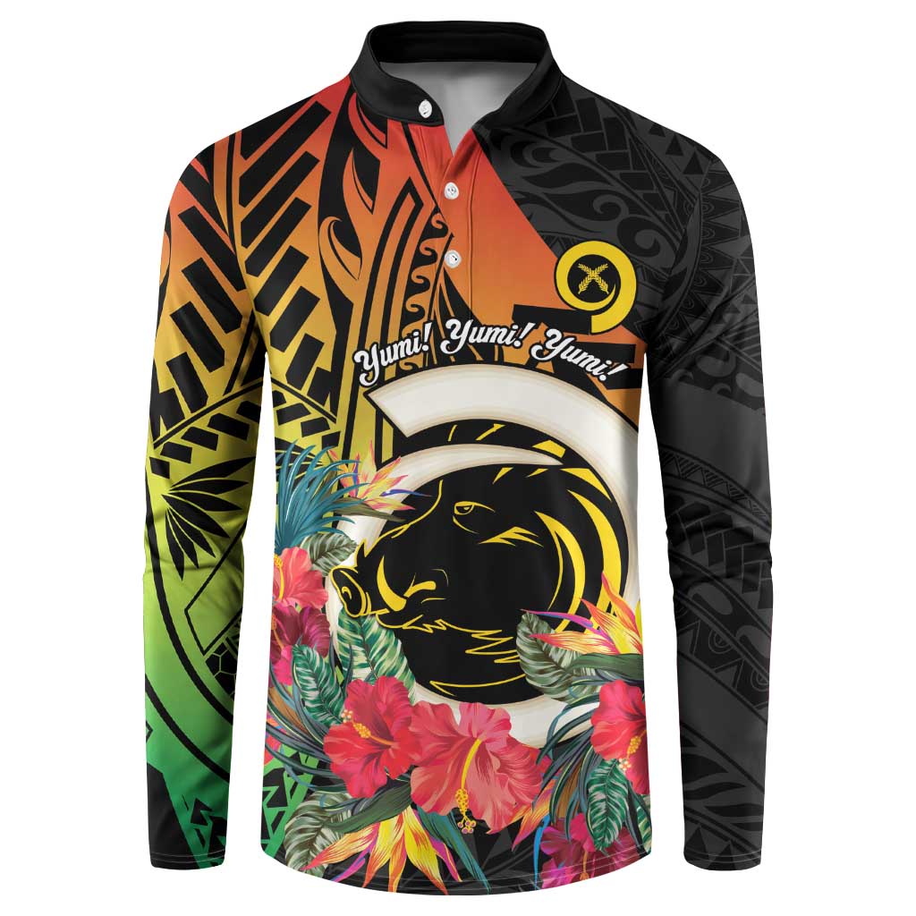 Vanuatu Boar Tusk Yumi Yumi Yumi Button Sweatshirt Independens Dei Long God Yumi Stanap LT14 Black - Polynesian Pride
