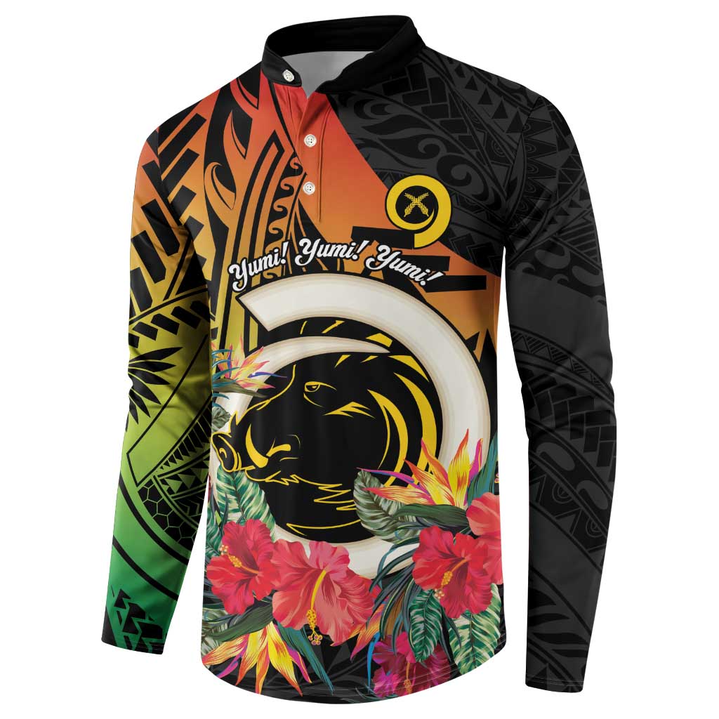 Vanuatu Boar Tusk Yumi Yumi Yumi Button Sweatshirt Independens Dei Long God Yumi Stanap LT14 - Polynesian Pride