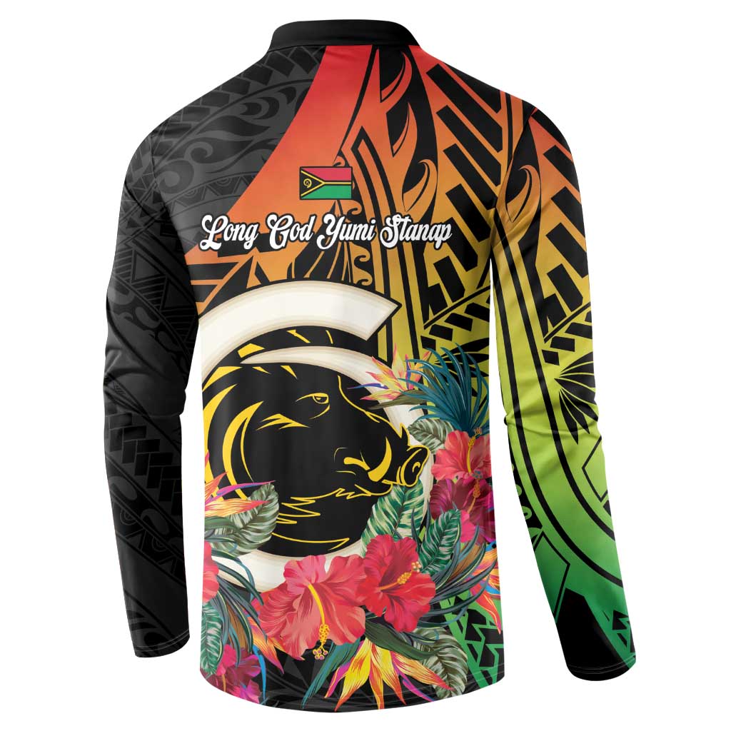 Vanuatu Boar Tusk Yumi Yumi Yumi Button Sweatshirt Independens Dei Long God Yumi Stanap LT14 - Polynesian Pride