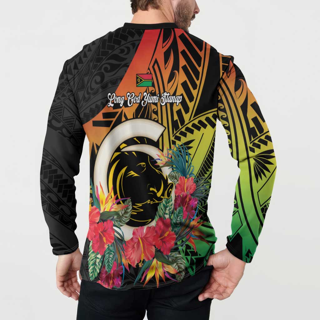 Vanuatu Boar Tusk Yumi Yumi Yumi Button Sweatshirt Independens Dei Long God Yumi Stanap LT14 - Polynesian Pride