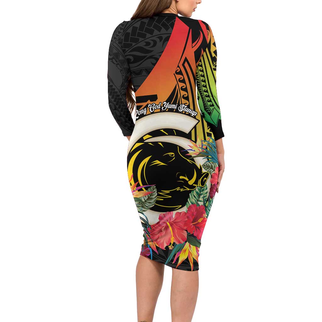 Vanuatu Boar Tusk Yumi Yumi Yumi Family Matching Long Sleeve Bodycon Dress and Hawaiian Shirt Independens Dei Long God Yumi Stanap