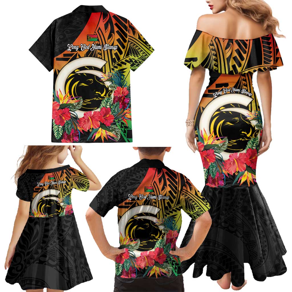 Vanuatu Boar Tusk Yumi Yumi Yumi Family Matching Mermaid Dress and Hawaiian Shirt Independens Dei Long God Yumi Stanap