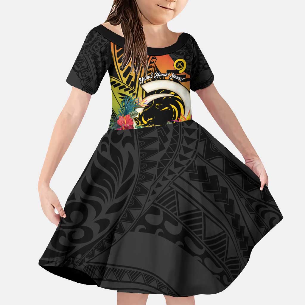 Vanuatu Boar Tusk Yumi Yumi Yumi Family Matching Off Shoulder Maxi Dress and Hawaiian Shirt Independens Dei Long God Yumi Stanap