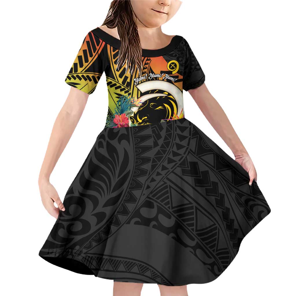 Vanuatu Boar Tusk Yumi Yumi Yumi Family Matching Off Shoulder Short Dress and Hawaiian Shirt Independens Dei Long God Yumi Stanap