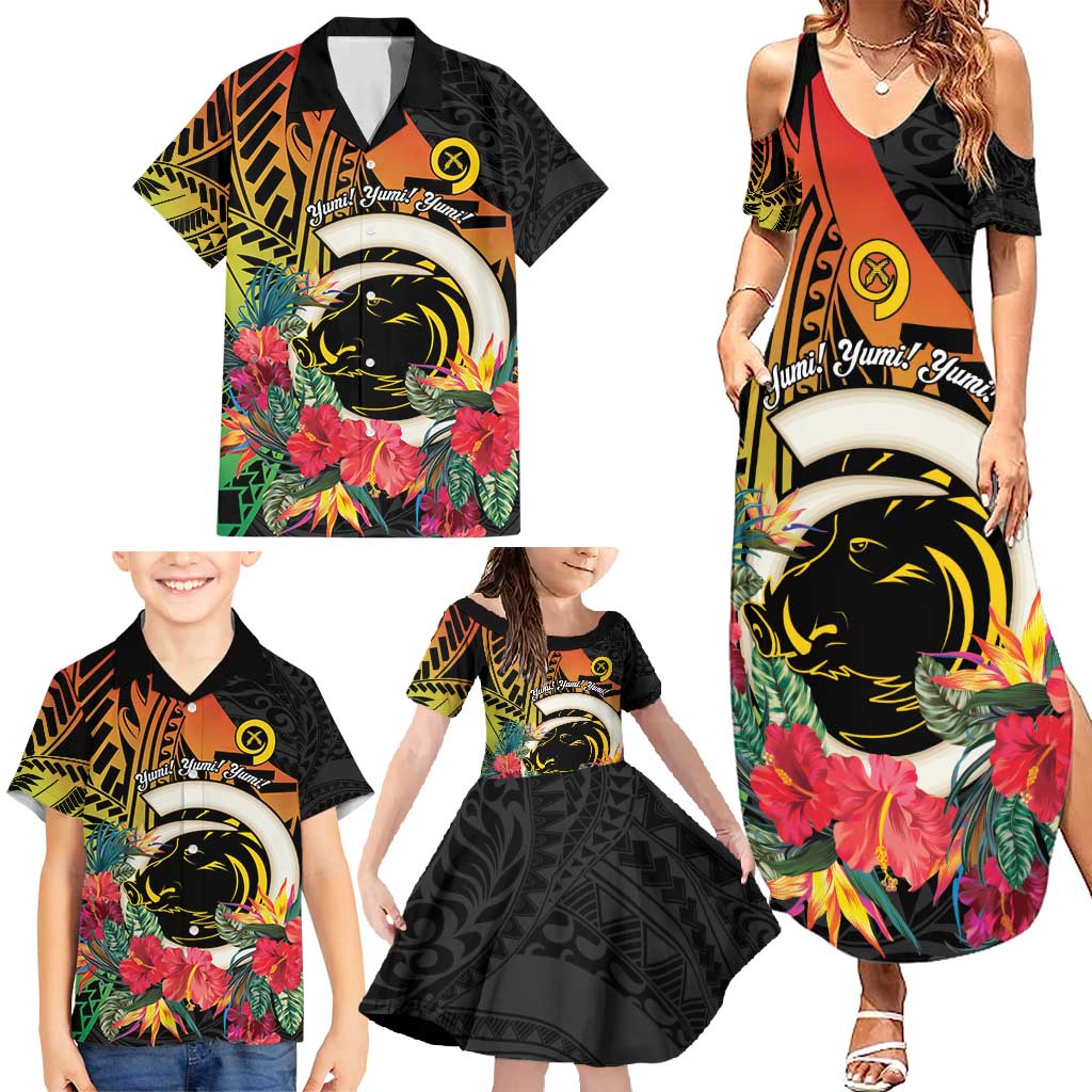 Vanuatu Boar Tusk Yumi Yumi Yumi Family Matching Summer Maxi Dress and Hawaiian Shirt Independens Dei Long God Yumi Stanap LT14 - Polynesian Pride
