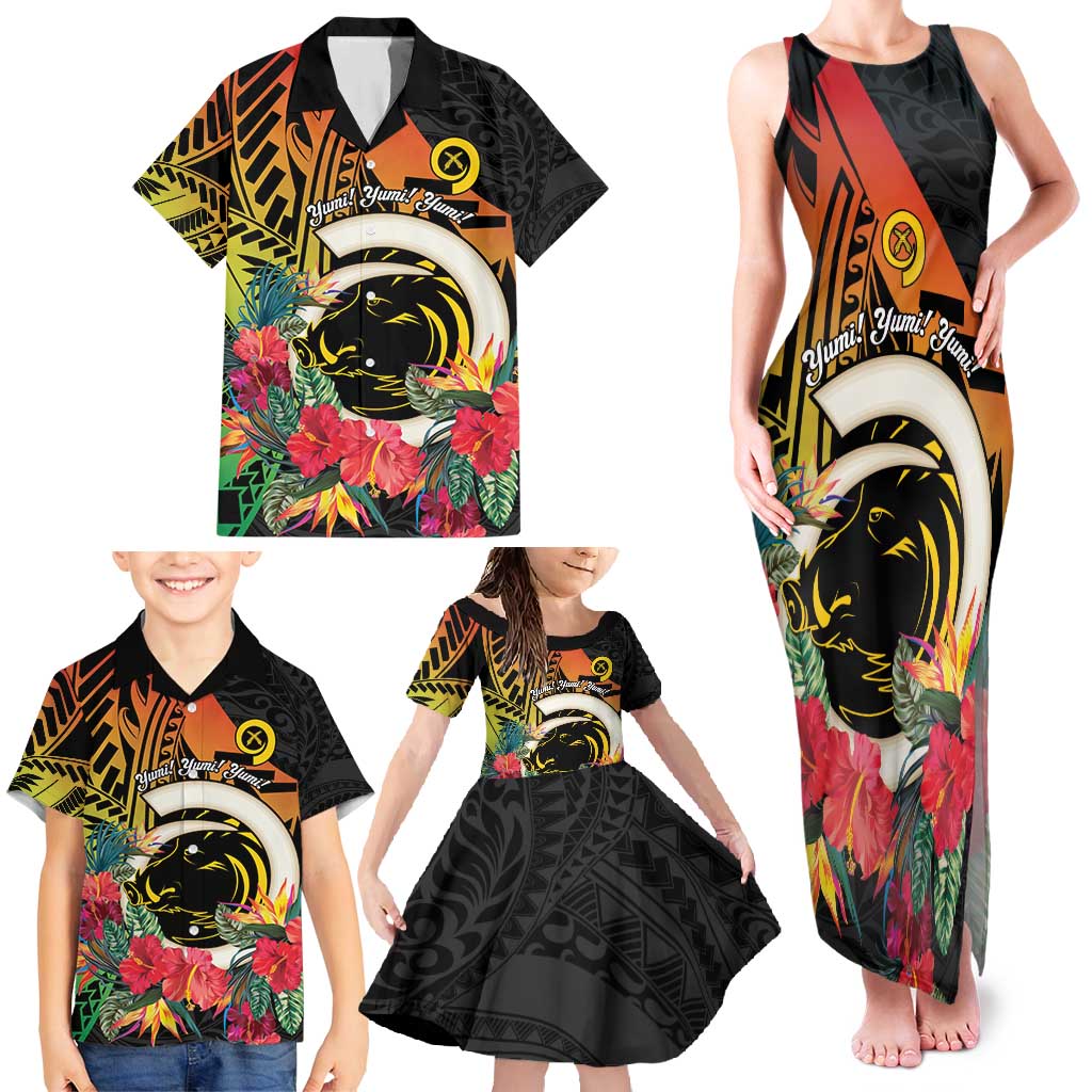 Vanuatu Boar Tusk Yumi Yumi Yumi Family Matching Tank Maxi Dress and Hawaiian Shirt Independens Dei Long God Yumi Stanap