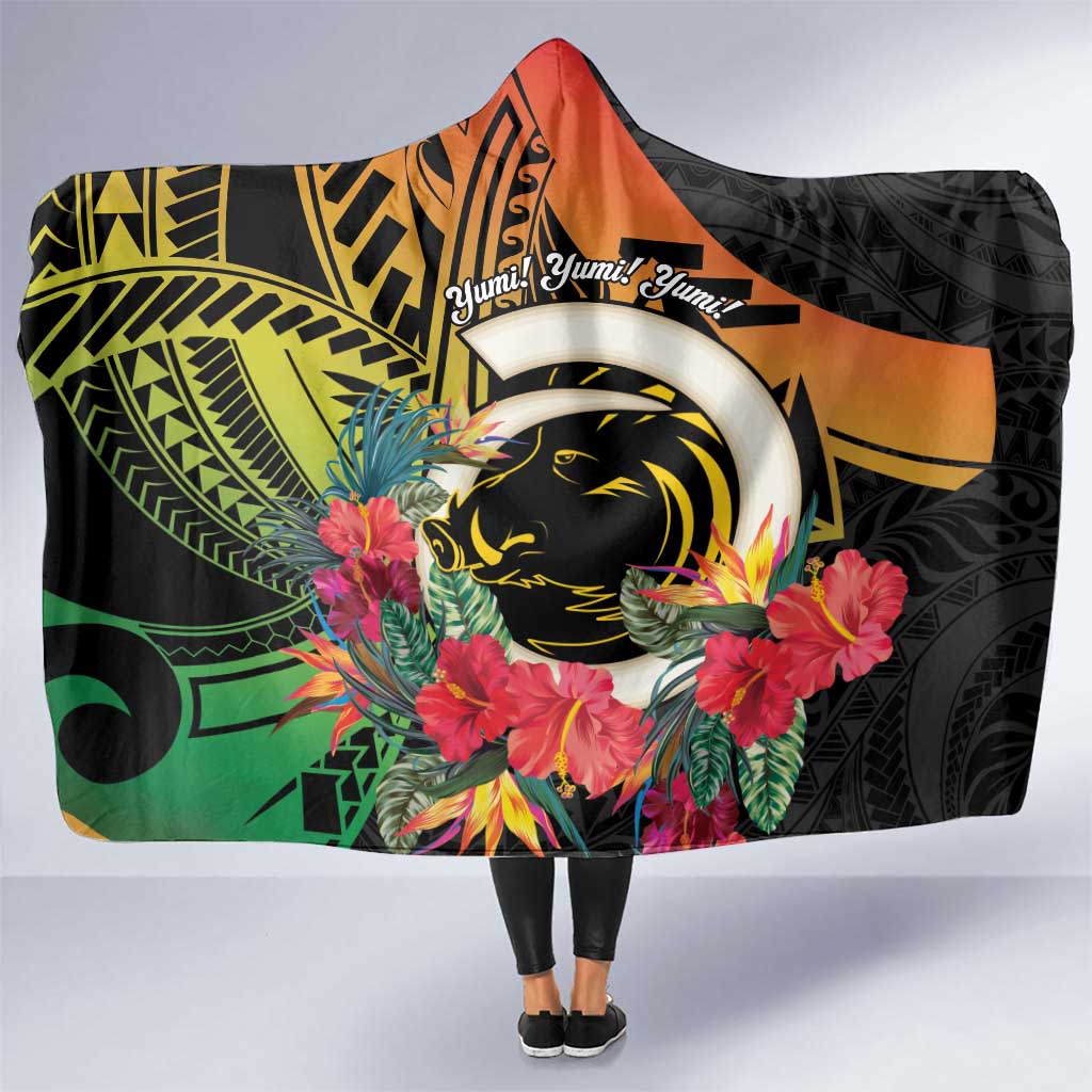 Vanuatu Boar Tusk Yumi Yumi Yumi Hooded Blanket Independens Dei Long God Yumi Stanap LT14 One Size Black - Polynesian Pride
