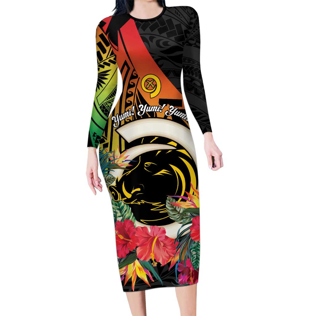 Vanuatu Boar Tusk Yumi Yumi Yumi Long Sleeve Bodycon Dress Independens Dei Long God Yumi Stanap