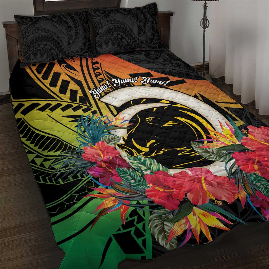 Vanuatu Boar Tusk Yumi Yumi Yumi Quilt Bed Set Independens Dei Long God Yumi Stanap LT14 Black - Polynesian Pride