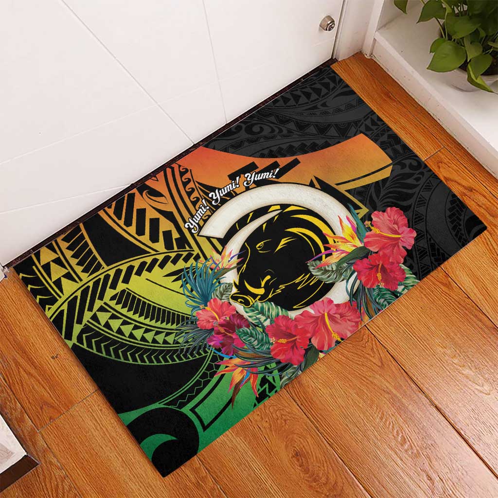 Vanuatu Boar Tusk Yumi Yumi Yumi Rubber Doormat Independens Dei Long God Yumi Stanap LT14 - Polynesian Pride