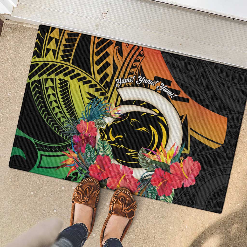 Vanuatu Boar Tusk Yumi Yumi Yumi Rubber Doormat Independens Dei Long God Yumi Stanap LT14 - Polynesian Pride