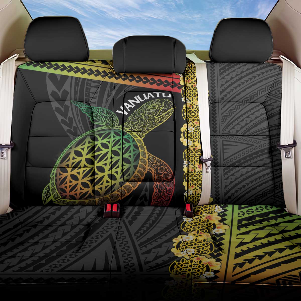 Vanuatu Sand Drawing Turtle Back Car Seat Cover Happy Independence Day