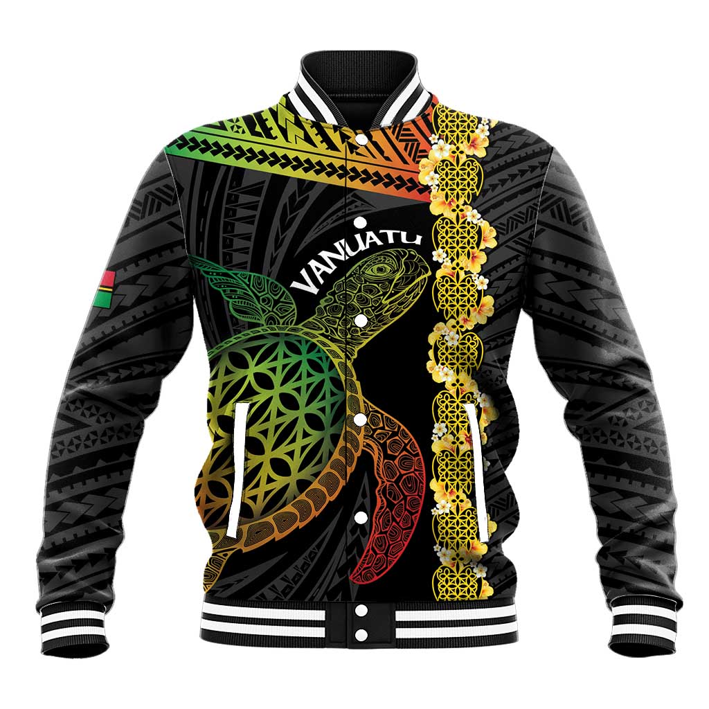 Vanuatu Sand Drawing Turtle Baseball Jacket Happy Independence Day LT14 Unisex Black - Polynesian Pride