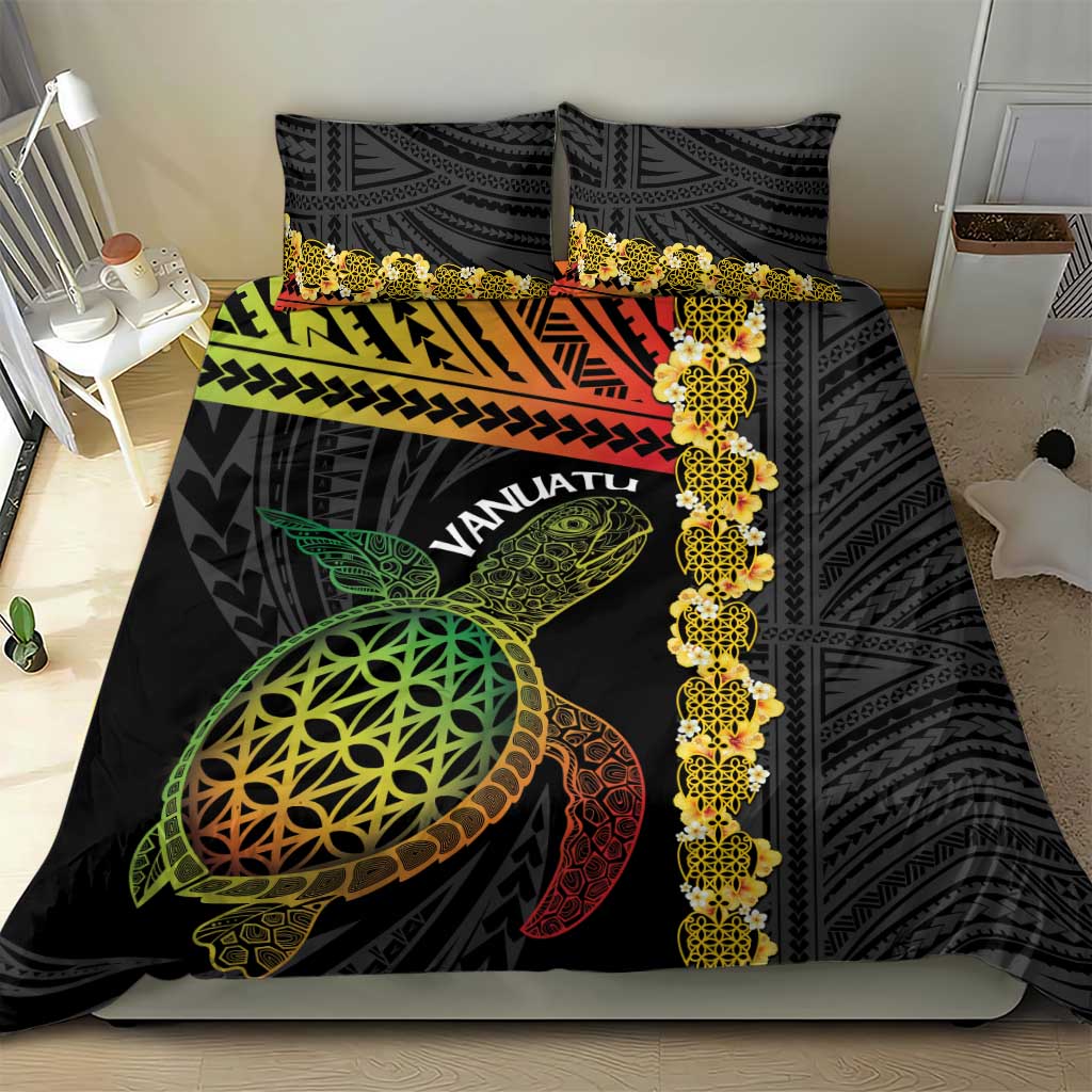 Vanuatu Sand Drawing Turtle Bedding Set Happy Independence Day