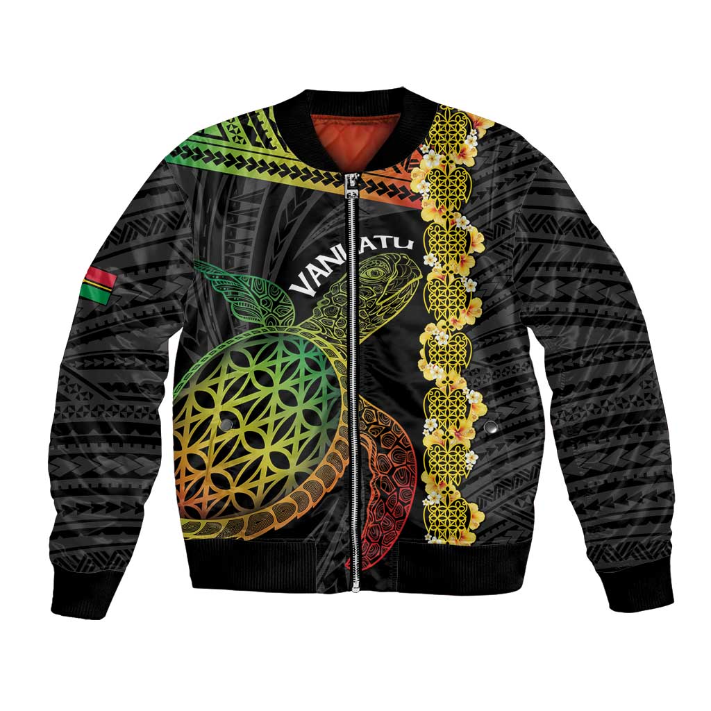 Vanuatu Sand Drawing Turtle Bomber Jacket Happy Independence Day LT14 Unisex Black - Polynesian Pride