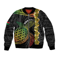 Vanuatu Sand Drawing Turtle Bomber Jacket Happy Independence Day LT14 Unisex Black - Polynesian Pride