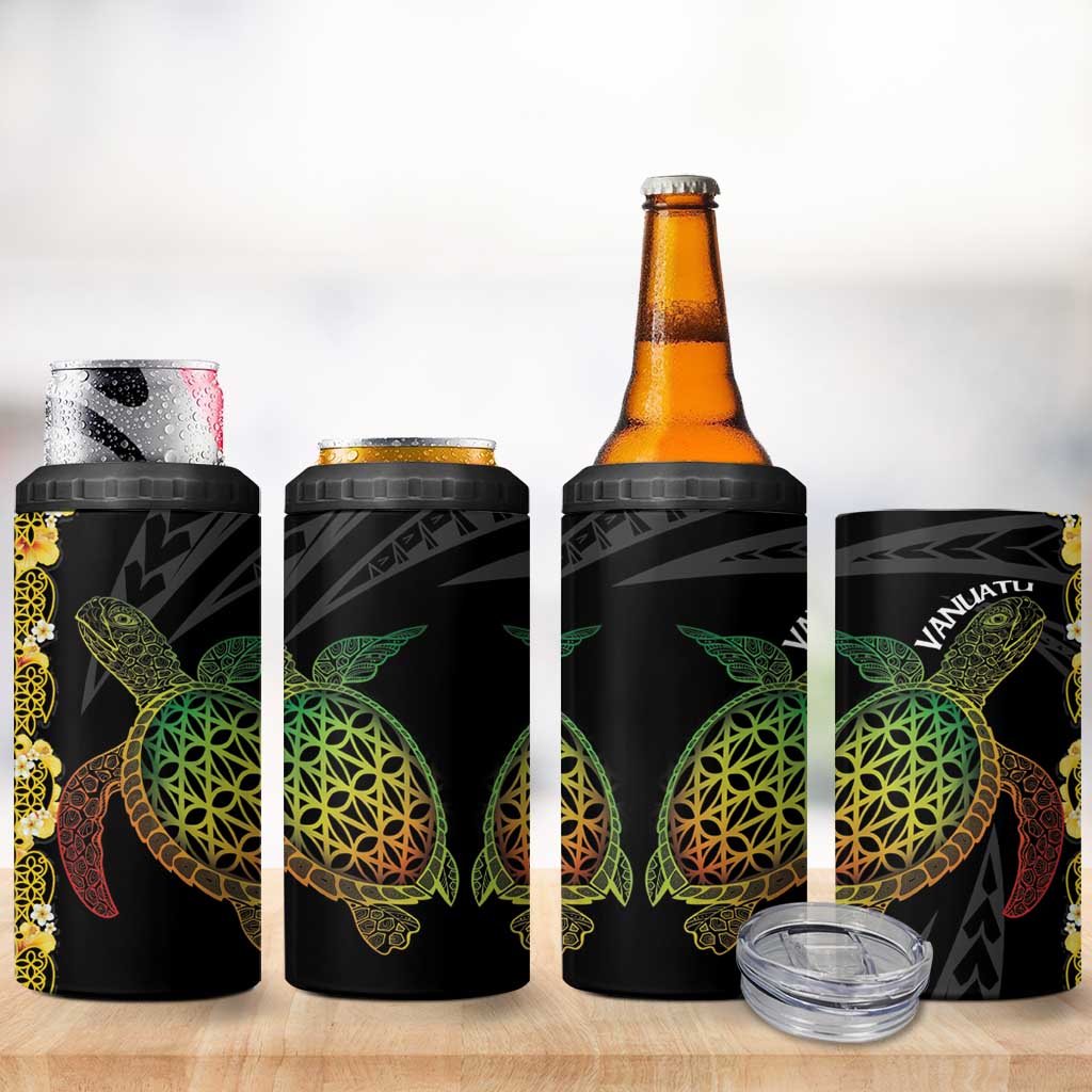 Vanuatu Sand Drawing Turtle 4 in 1 Can Cooler Tumbler Happy Independence Day LT14 - Polynesian Pride