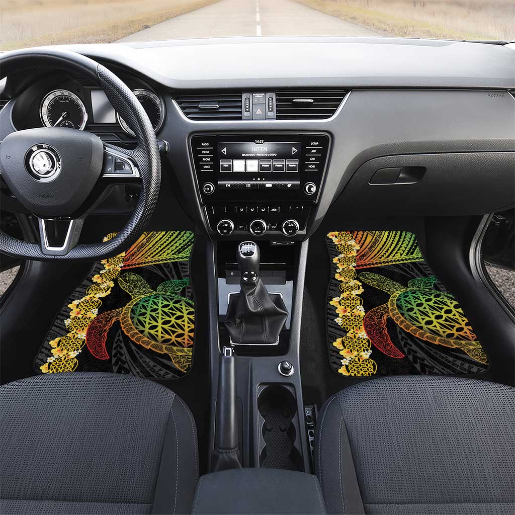 Vanuatu Sand Drawing Turtle Car Mats Happy Independence Day LT14 Set 2pcs - Front Black - Polynesian Pride