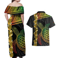 Vanuatu Sand Drawing Turtle Couples Matching Off Shoulder Maxi Dress and Hawaiian Shirt Happy Independence Day LT14 - Polynesian Pride