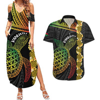 Vanuatu Sand Drawing Turtle Couples Matching Summer Maxi Dress and Hawaiian Shirt Happy Independence Day LT14 Black - Polynesian Pride