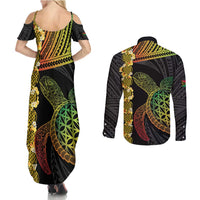 Vanuatu Sand Drawing Turtle Couples Matching Summer Maxi Dress and Long Sleeve Button Shirt Happy Independence Day LT14 - Polynesian Pride