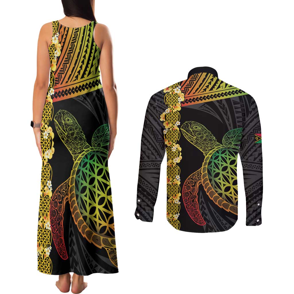 Vanuatu Sand Drawing Turtle Couples Matching Tank Maxi Dress and Long Sleeve Button Shirt Happy Independence Day LT14 - Polynesian Pride