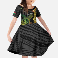Vanuatu Sand Drawing Turtle Family Matching Long Sleeve Bodycon Dress and Hawaiian Shirt Happy Independence Day