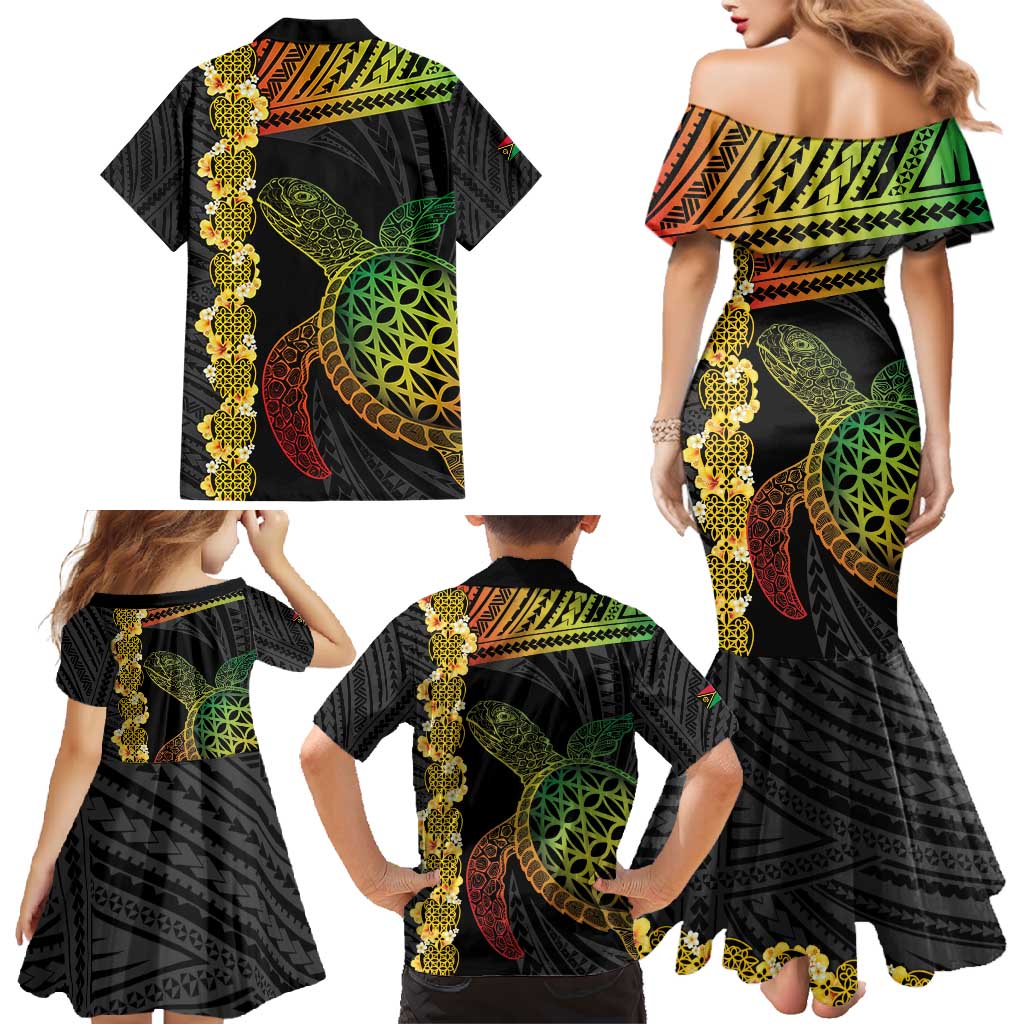 Vanuatu Sand Drawing Turtle Family Matching Mermaid Dress and Hawaiian Shirt Happy Independence Day