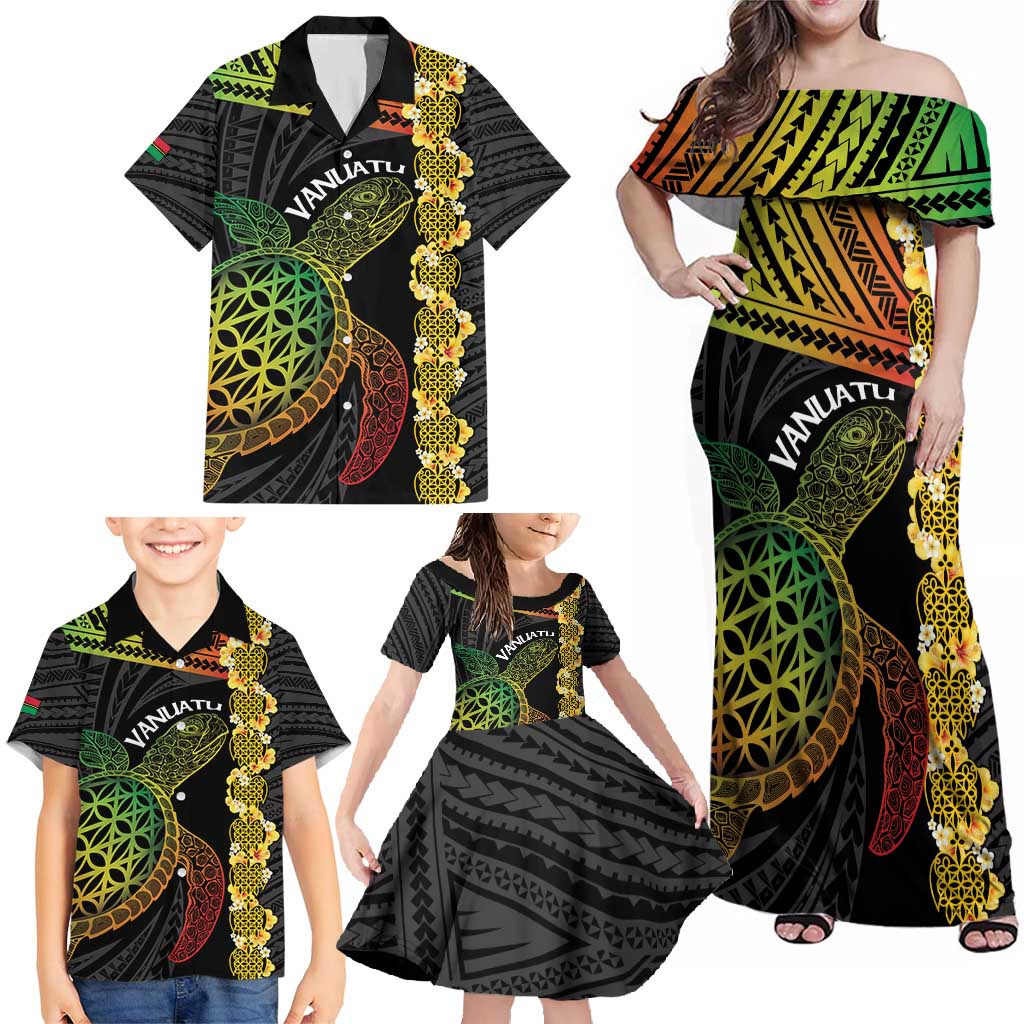 Vanuatu Sand Drawing Turtle Family Matching Off Shoulder Maxi Dress and Hawaiian Shirt Happy Independence Day LT14 - Polynesian Pride
