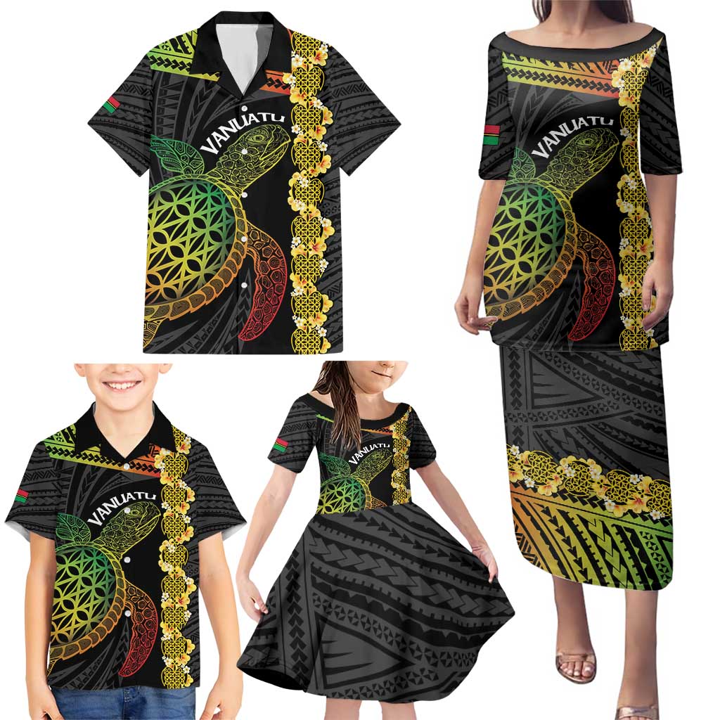 Vanuatu Sand Drawing Turtle Family Matching Puletasi and Hawaiian Shirt Happy Independence Day LT14 - Polynesian Pride