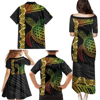 Vanuatu Sand Drawing Turtle Family Matching Puletasi and Hawaiian Shirt Happy Independence Day LT14 - Polynesian Pride