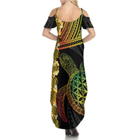 Vanuatu Sand Drawing Turtle Family Matching Summer Maxi Dress and Hawaiian Shirt Happy Independence Day