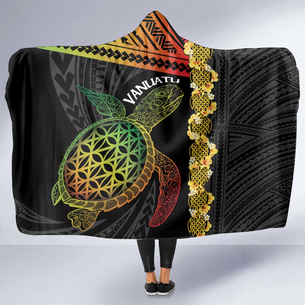 Vanuatu Sand Drawing Turtle Hooded Blanket Happy Independence Day LT14 One Size Black - Polynesian Pride