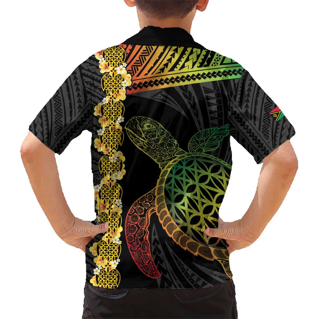 Vanuatu Sand Drawing Turtle Kid Hawaiian Shirt Happy Independence Day