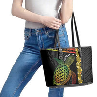 Vanuatu Sand Drawing Turtle Leather Tote Bag Happy Independence Day