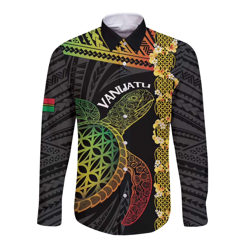 Vanuatu Sand Drawing Turtle Long Sleeve Button Shirt Happy Independence Day LT14 Unisex Black - Polynesian Pride