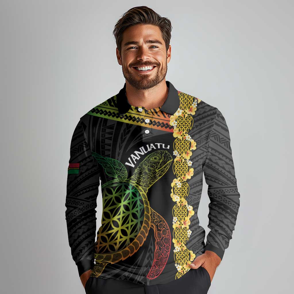 Vanuatu Sand Drawing Turtle Long Sleeve Polo Shirt Happy Independence Day