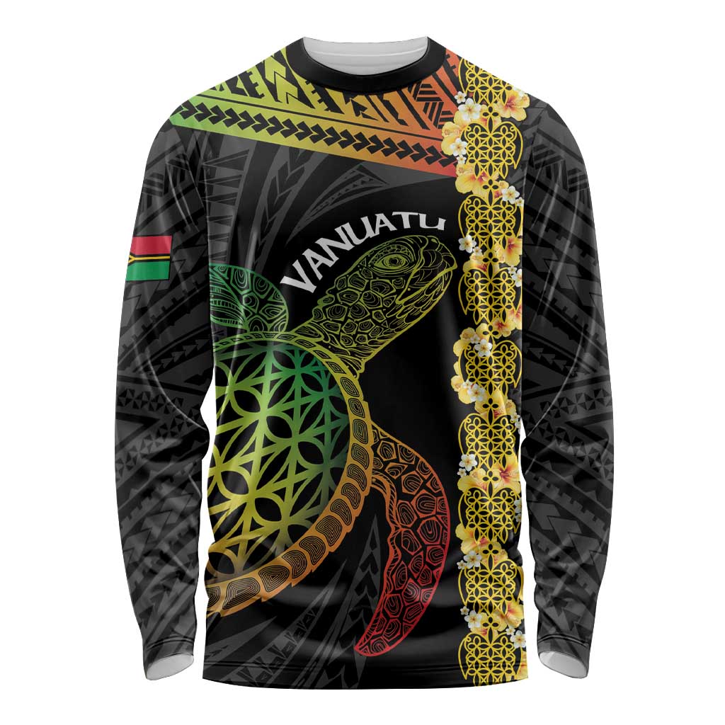 Vanuatu Sand Drawing Turtle Long Sleeve Shirt Happy Independence Day LT14 Unisex Black - Polynesian Pride