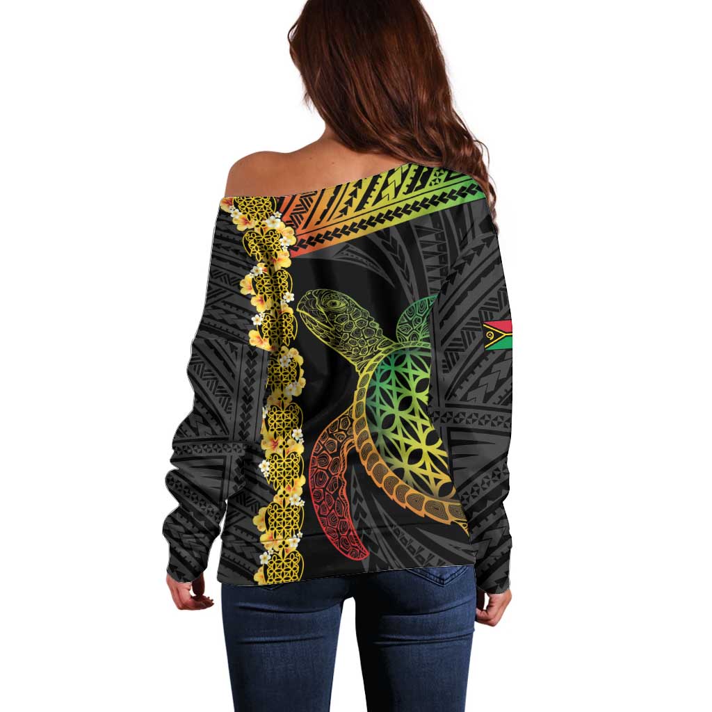 Vanuatu Sand Drawing Turtle Off Shoulder Sweater Happy Independence Day
