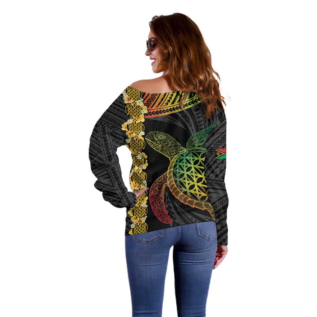 Vanuatu Sand Drawing Turtle Off Shoulder Sweater Happy Independence Day