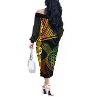 Vanuatu Sand Drawing Turtle Off The Shoulder Long Sleeve Dress Happy Independence Day