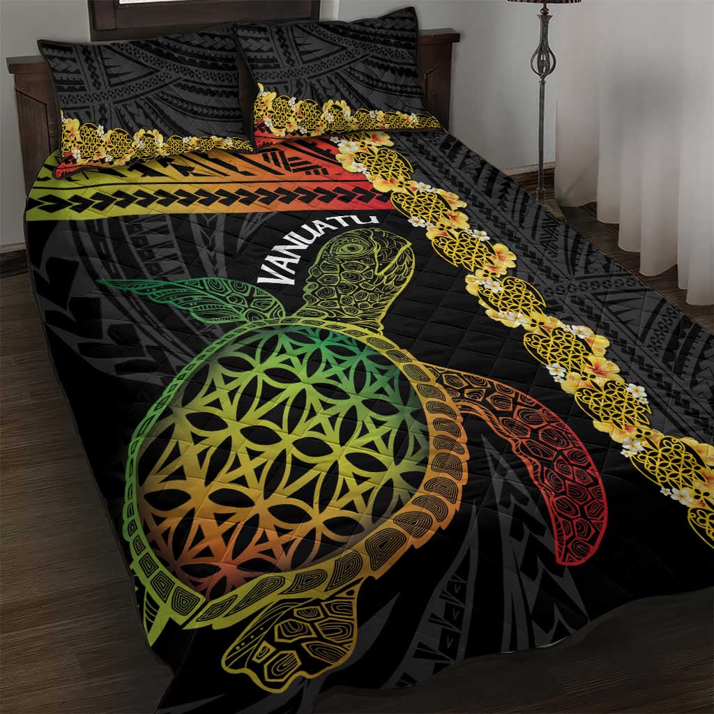 Vanuatu Sand Drawing Turtle Quilt Bed Set Happy Independence Day LT14 Black - Polynesian Pride