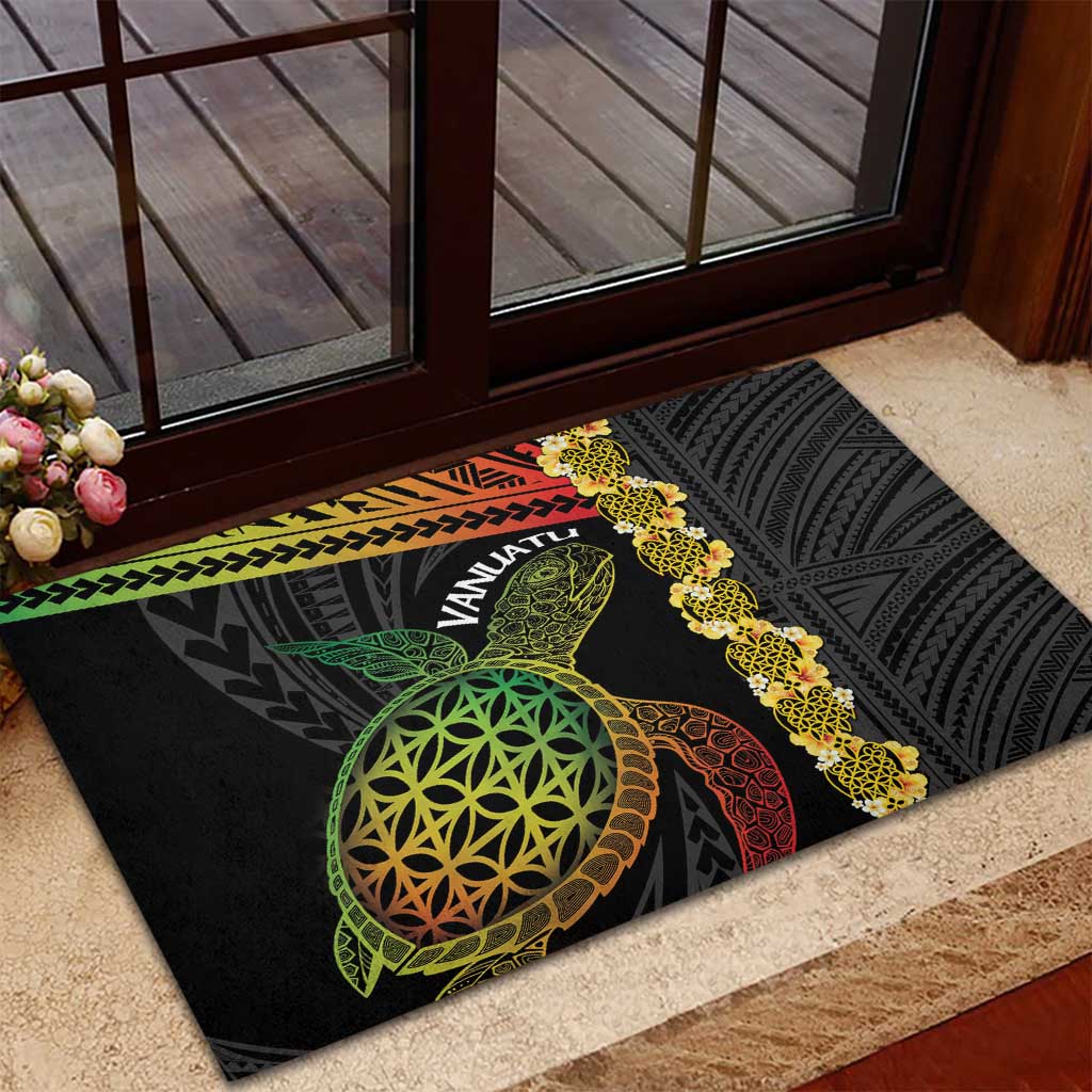 Vanuatu Sand Drawing Turtle Rubber Doormat Happy Independence Day LT14 - Polynesian Pride