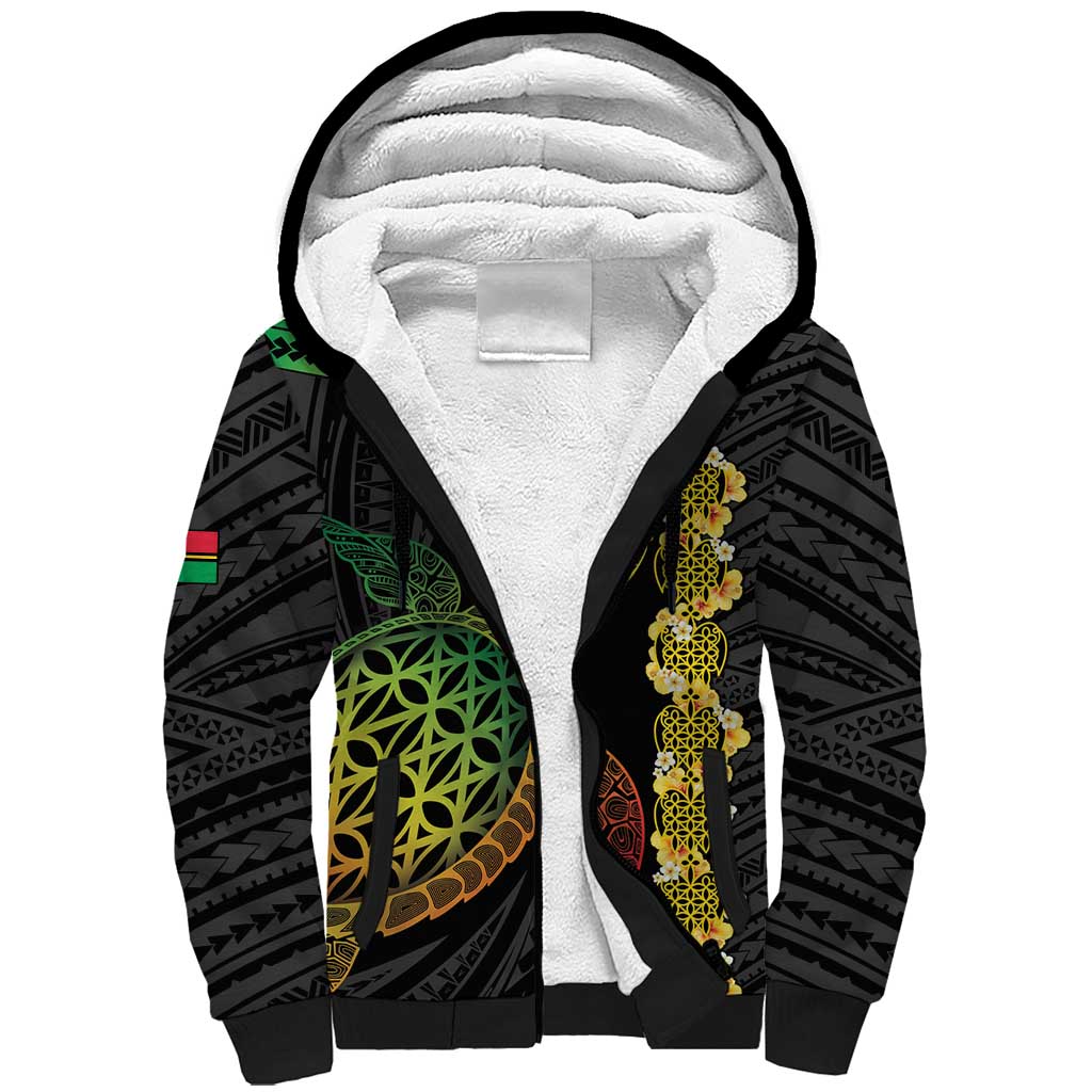 Vanuatu Sand Drawing Turtle Sherpa Hoodie Happy Independence Day LT14 Unisex Black - Polynesian Pride
