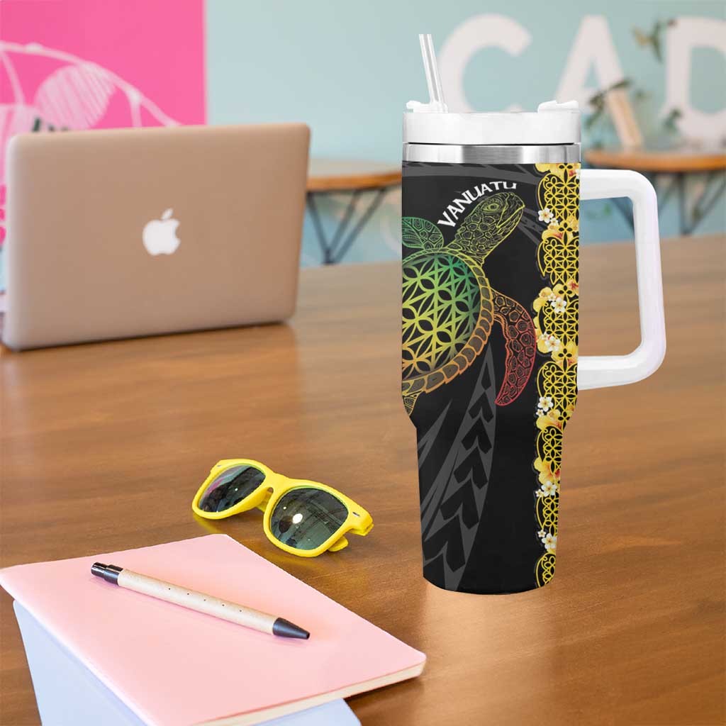 Vanuatu Sand Drawing Turtle Tumbler With Handle Happy Independence Day