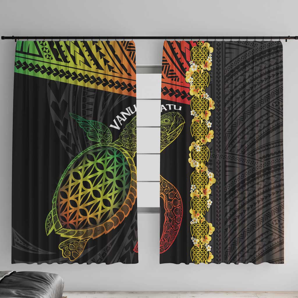 Vanuatu Sand Drawing Turtle Window Curtain Happy Independence Day LT14 With Hooks Black - Polynesian Pride